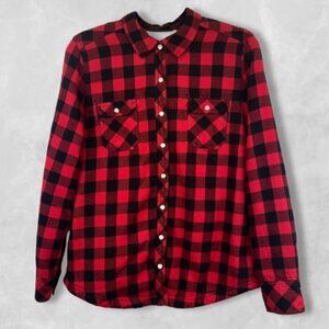 Buffalo Plaid Fleece Shacket Lined Shirt Jacket Red Black BC Clothing Women’s M